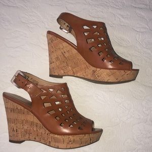 Franco Sarto Brown Cork Wedge Sandals